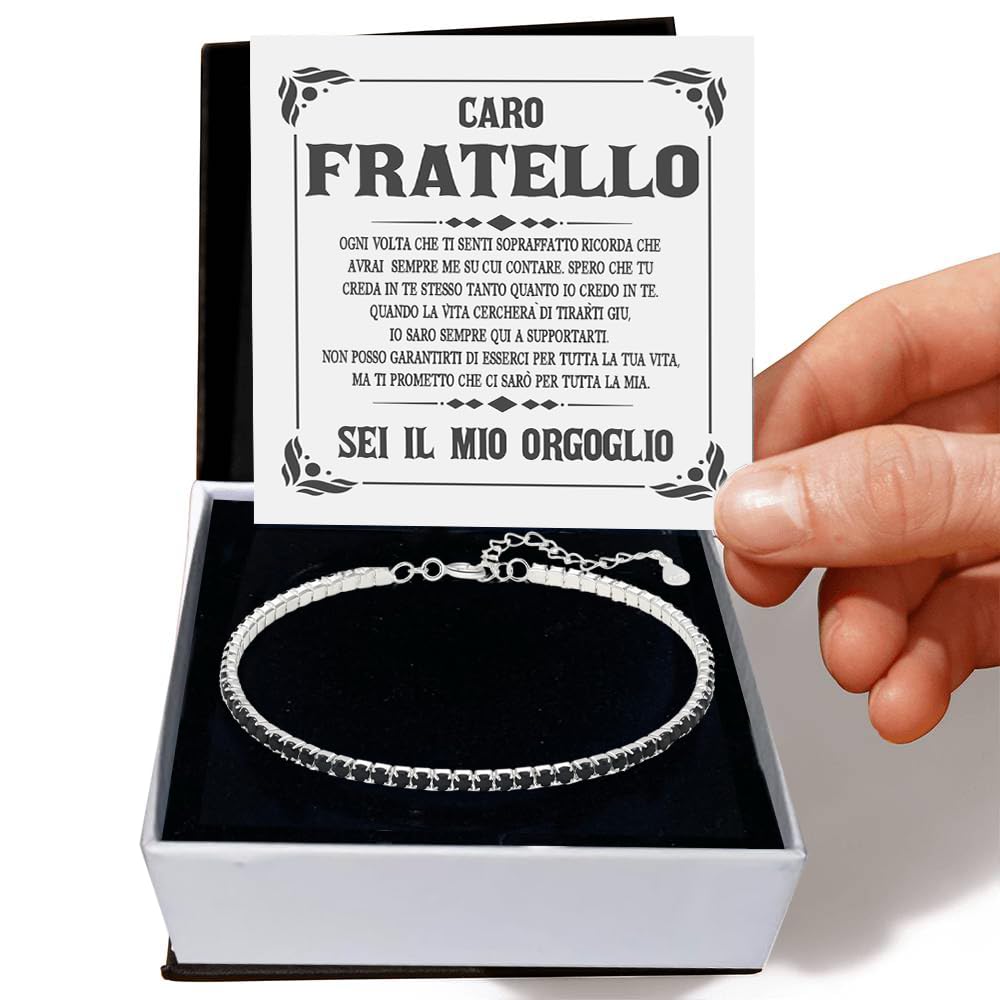 Bracciale Fratello Tennis Uomo con Pietre di Zirconia Cubica Idea regalo Compleanno per lui Finitura in Oro Bianco Argento 925 Natale fratelli - Cofanetto con DEDICA incluso