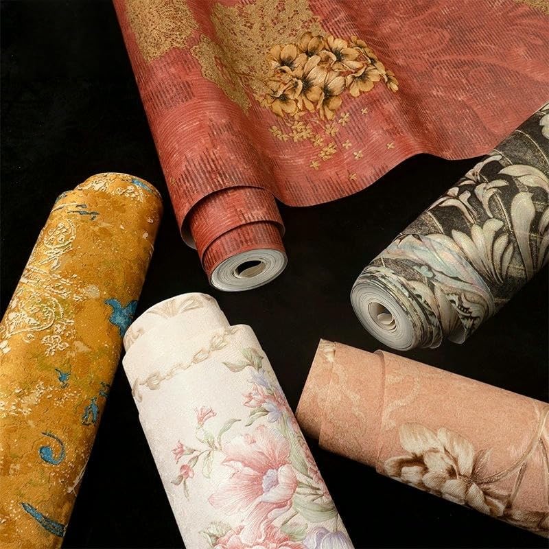 Papier peint imperméable bleu à motif floral classique épais - 4