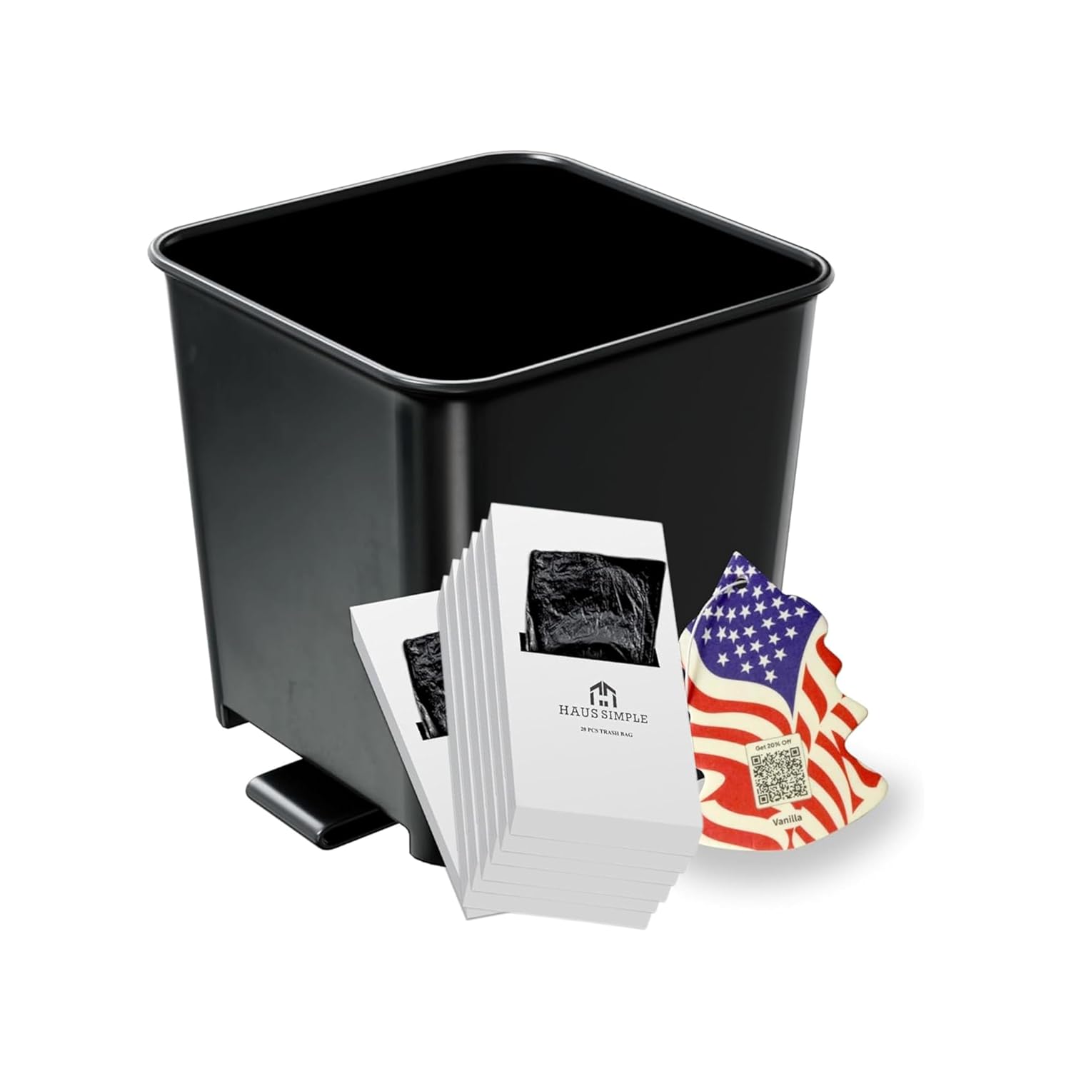 Black Car Trash Can with Floor Mat Clip – Waterproof & Leakproof Small Bin for Car, SUV, Truck, Van – Includes 1 Box of Trash Bags Inside + 6 Extra Boxes (Total of 7 Boxes, 140 Bags)