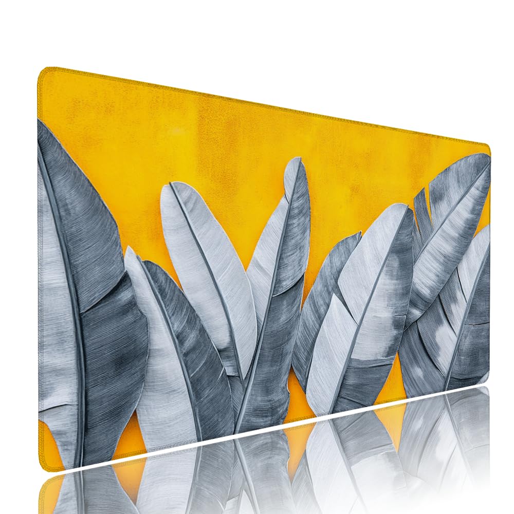 Alfombrilla de Mouse para Juegos, Giallo, XXL, Antideslizante, Impermeable, Diseño de Piuma, Extendido, Grande, 1400x600x3mm, para PC, Laptop, Ufficio, Famiglia d-642