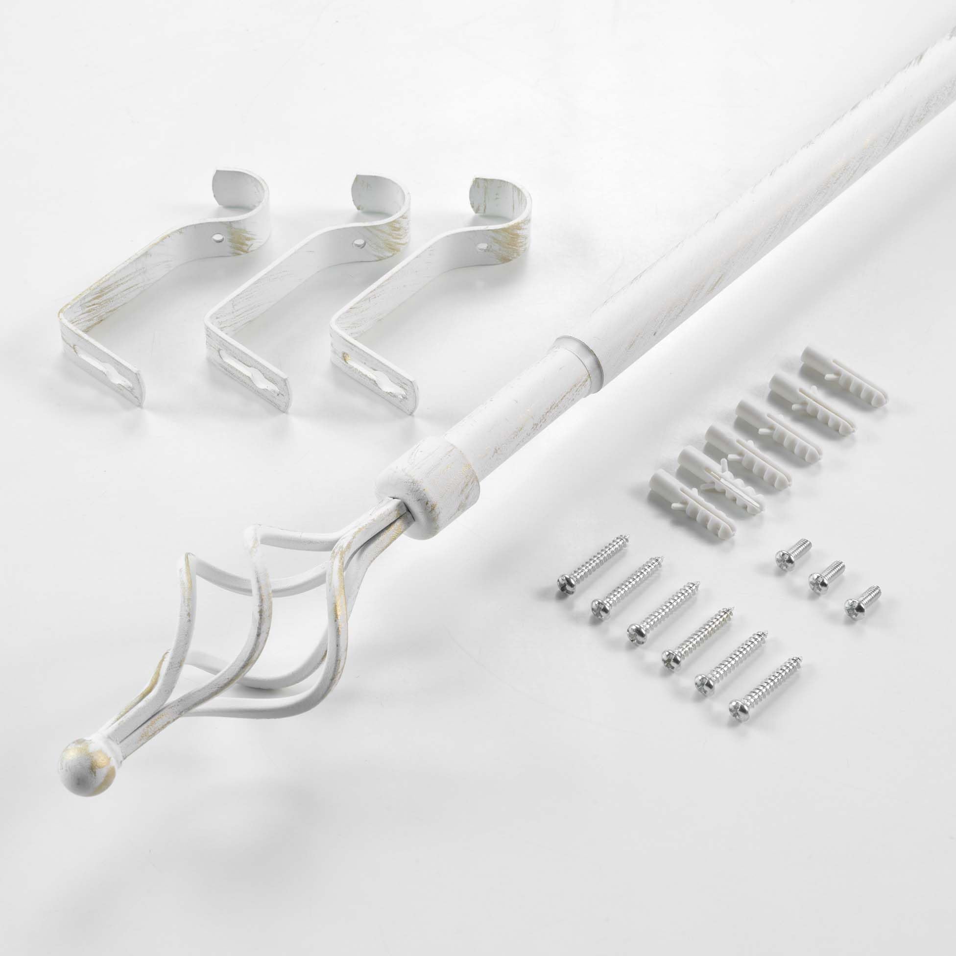 Douceur d'Intérieur, Tringe Extensible en Kit Complet (210 < 380 cm) Twisty Blanc/Or, Patiné