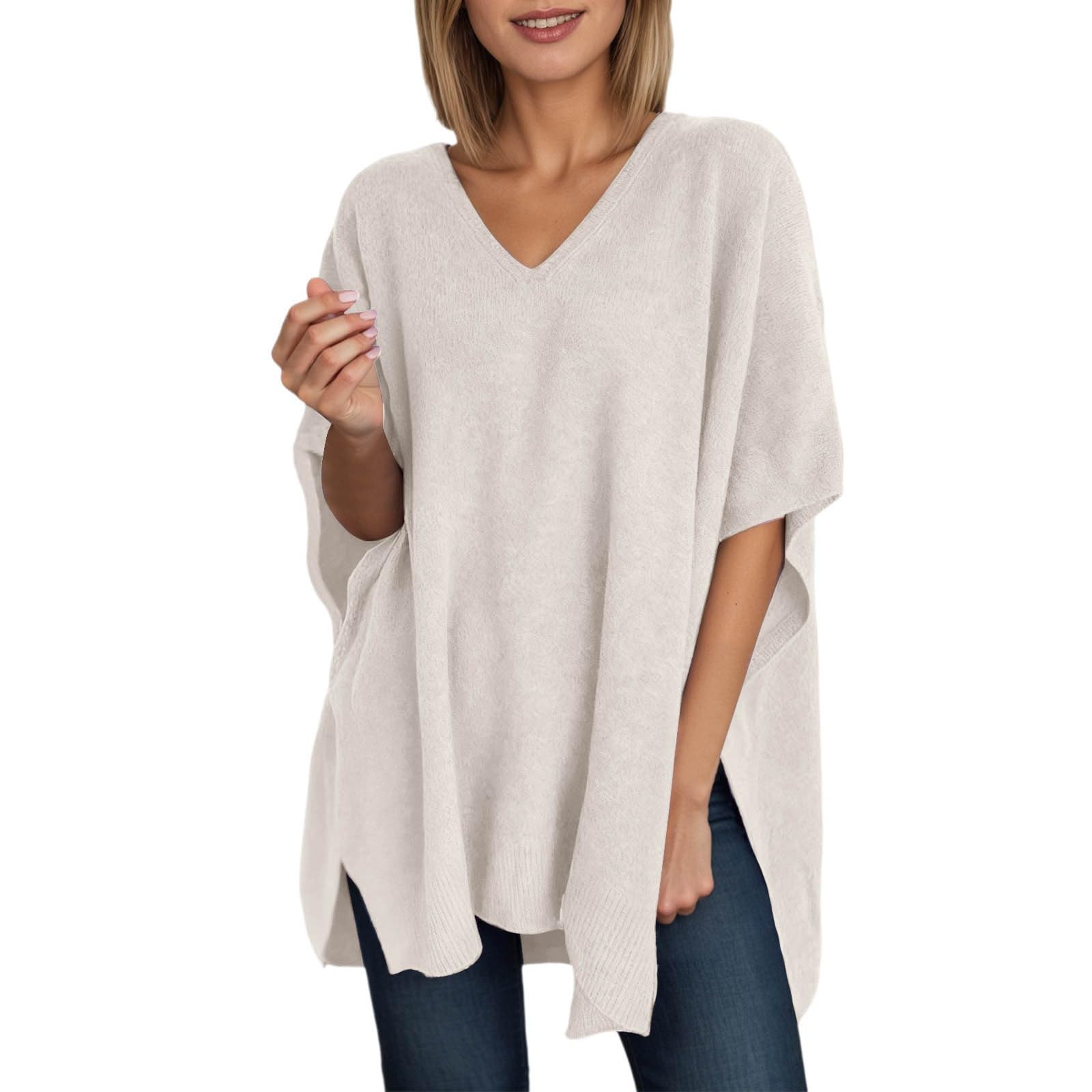 Womens Poncho Sweater V Neck Ponchos and Wraps Batwing Sleeveless Shawl Loose Fit Pullover Top 2025 Fall Trendy