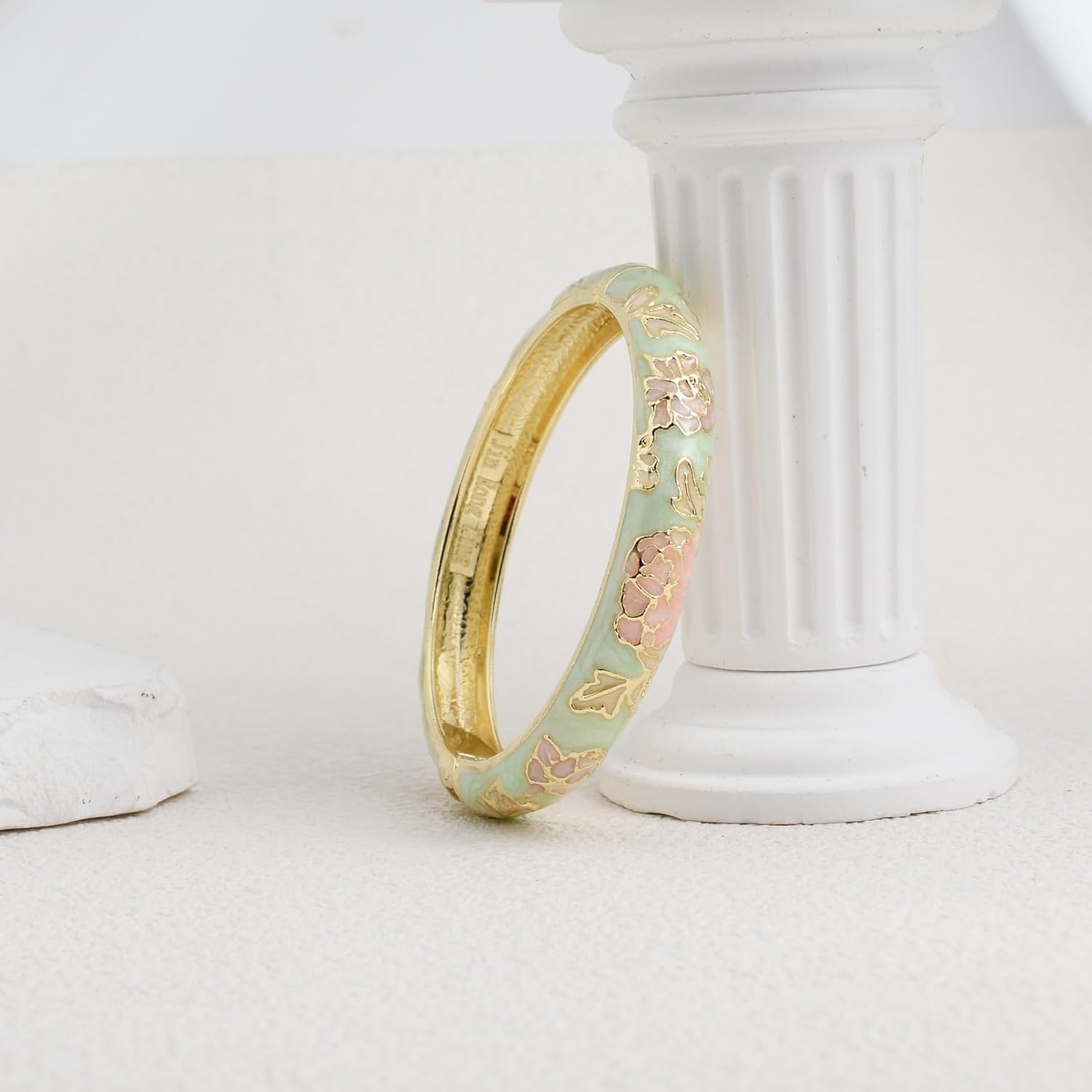 Vintage Flower Cuff Bangles Gold Plated Cloisonne Chinoiserie Peony Floral Elegant Bracelet Gifts For Women - Image 2