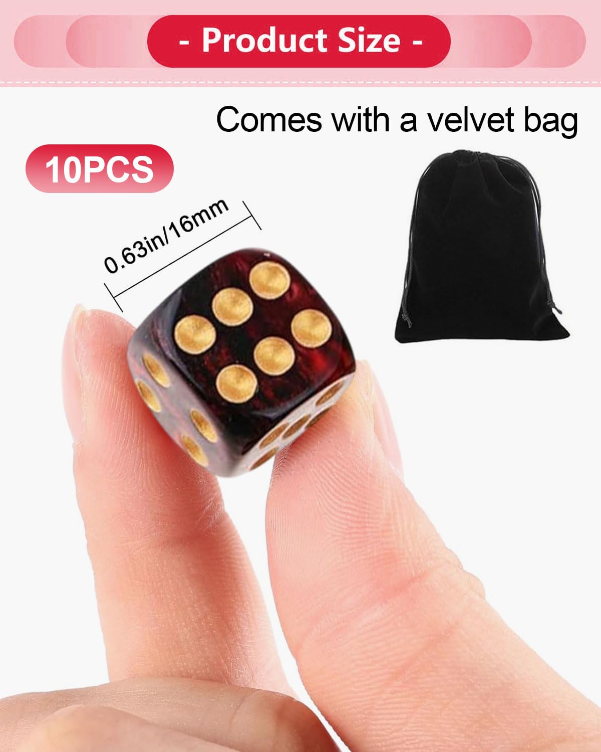 10 PCS Dadi,16mm D6 Dado Acrilici,Dadi Rosso-Nero con Borsa di Stoffa,per Giochi da Tavolo,Ruolo,Tavolo,Lezioni di Matematica
