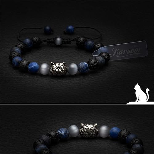 Miniatura 3 de Karseer Pulsera de piedra curativa para gatos, sodalita natural y roca de lava para aromaterapia, difusor de aceites esenciales, antiansiedad,