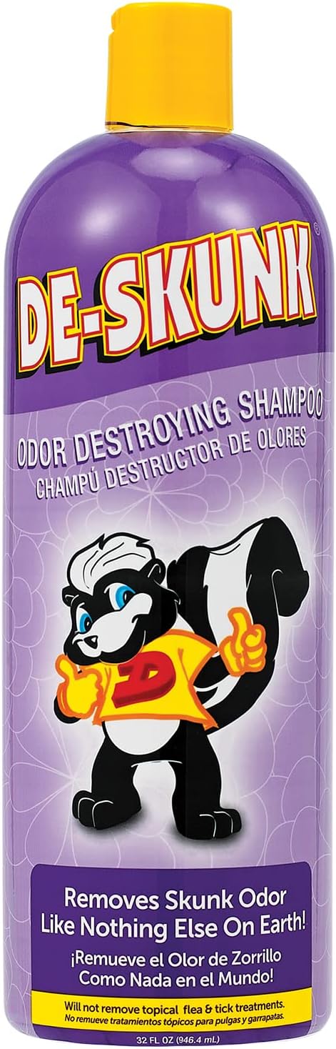 Odor Destroying Shampoo for Dogs, 32 oz. – Formulated with Powerful De-Greasers, Skunk Odor Remover for Pets, Carpet, Furniture and More – Removes Skunk Smell Fast