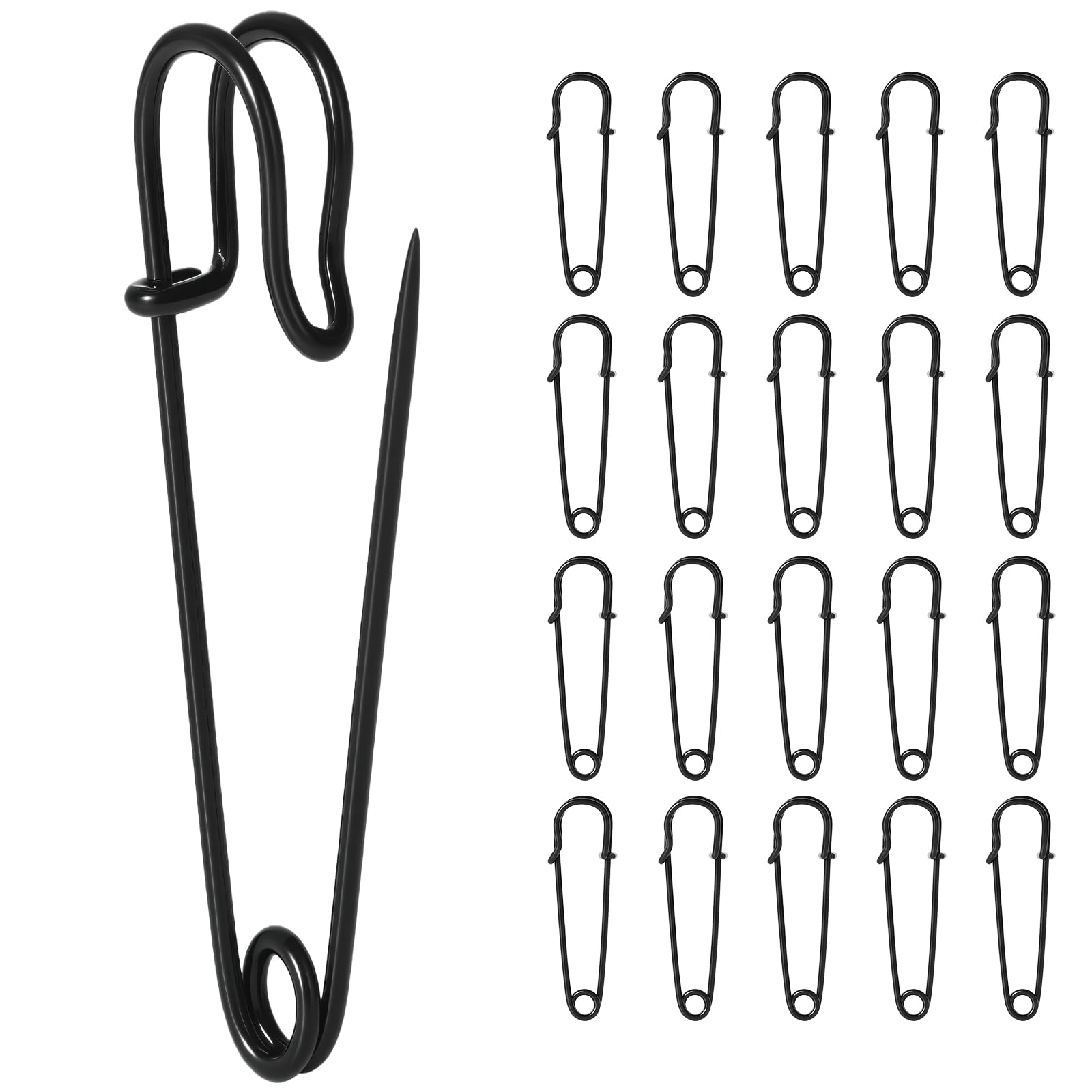3.9 Inch Large Safety Pins, 20 Pcs Heavy-Duty Steel Safety Pins for Clothes Black Big Safety Pin for Sewing Arts DIY Crafts
