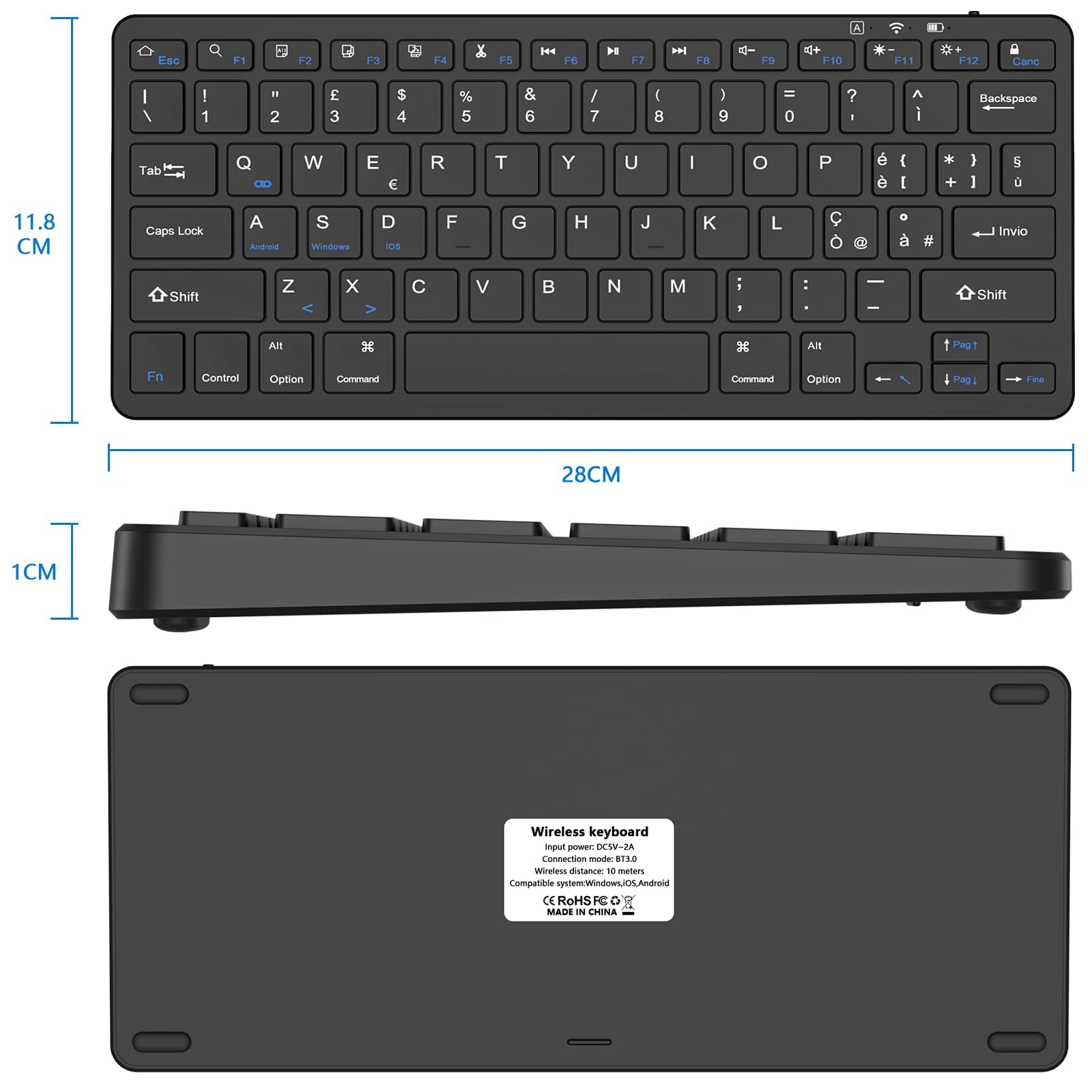 KARFUN Tastiera Bluetooth per iPad 10th/9th/8th/7th Gen,10.2'/9.7',iPad Pro 11'/12.9', iPad Air/iPad Mini,Tastiera Wireless per Tablet iOS/Android/Windows