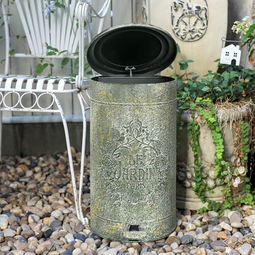Image of Retro Outdoor Trash Can with Lid 17L /4.5 Gallon Waste Container with Pedal Garbage Poop Bin Kitchen Waste Bins Touchless Bathroom Garbage Can Room Park Garden Decor