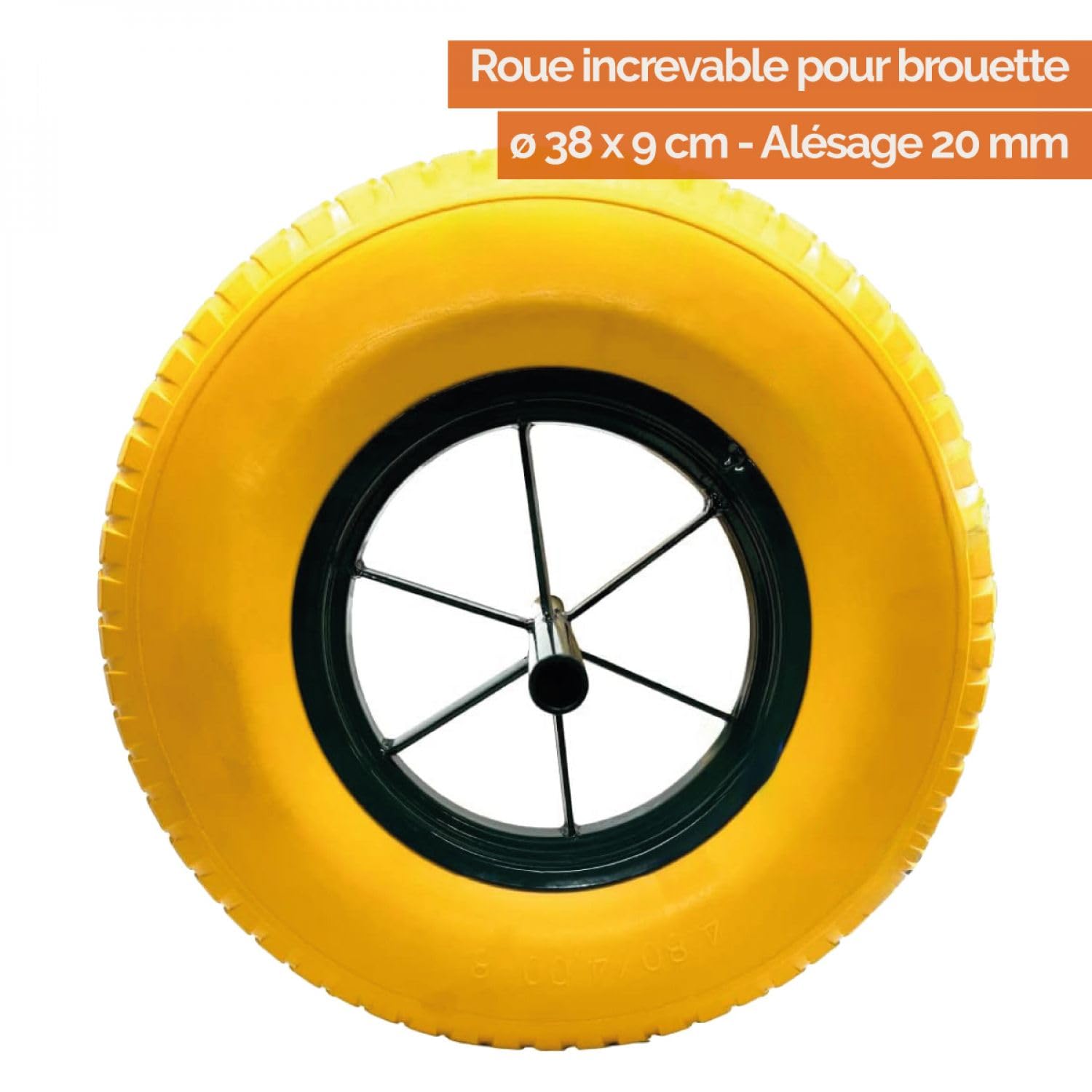 Linxor - Roue increvable pour brouette 38 x 9 cm - Axe 20 mm