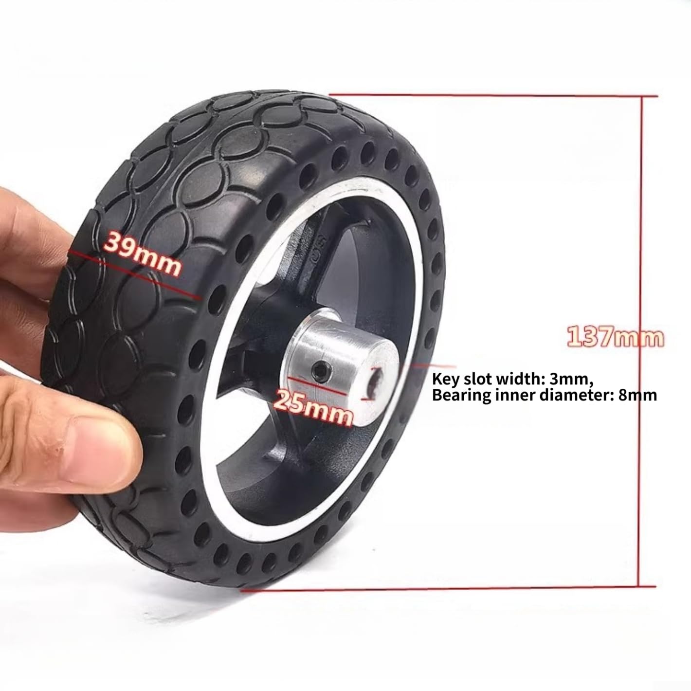 Ruota solida da 14,5 cm con bordo in lega di alluminio per sistema di guida per veicoli robotici e logistici, finitura nera, battistrada 145 x 45 mm (8 mm)