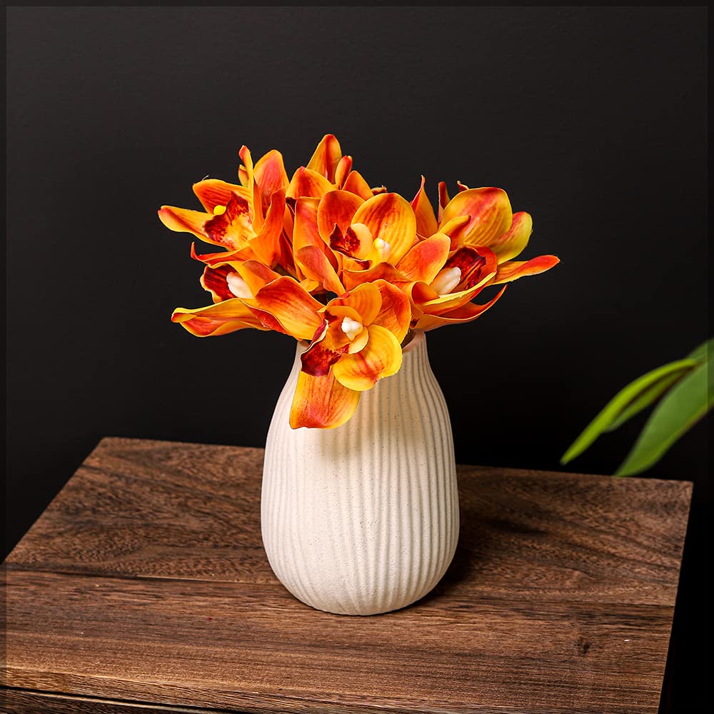YATAI Real Touch Fake Cymbidium Flower Bunch or Home Office Indoor Outdoor Decorations Centerpieces Arrangement Wedding Bouquet (Orange)