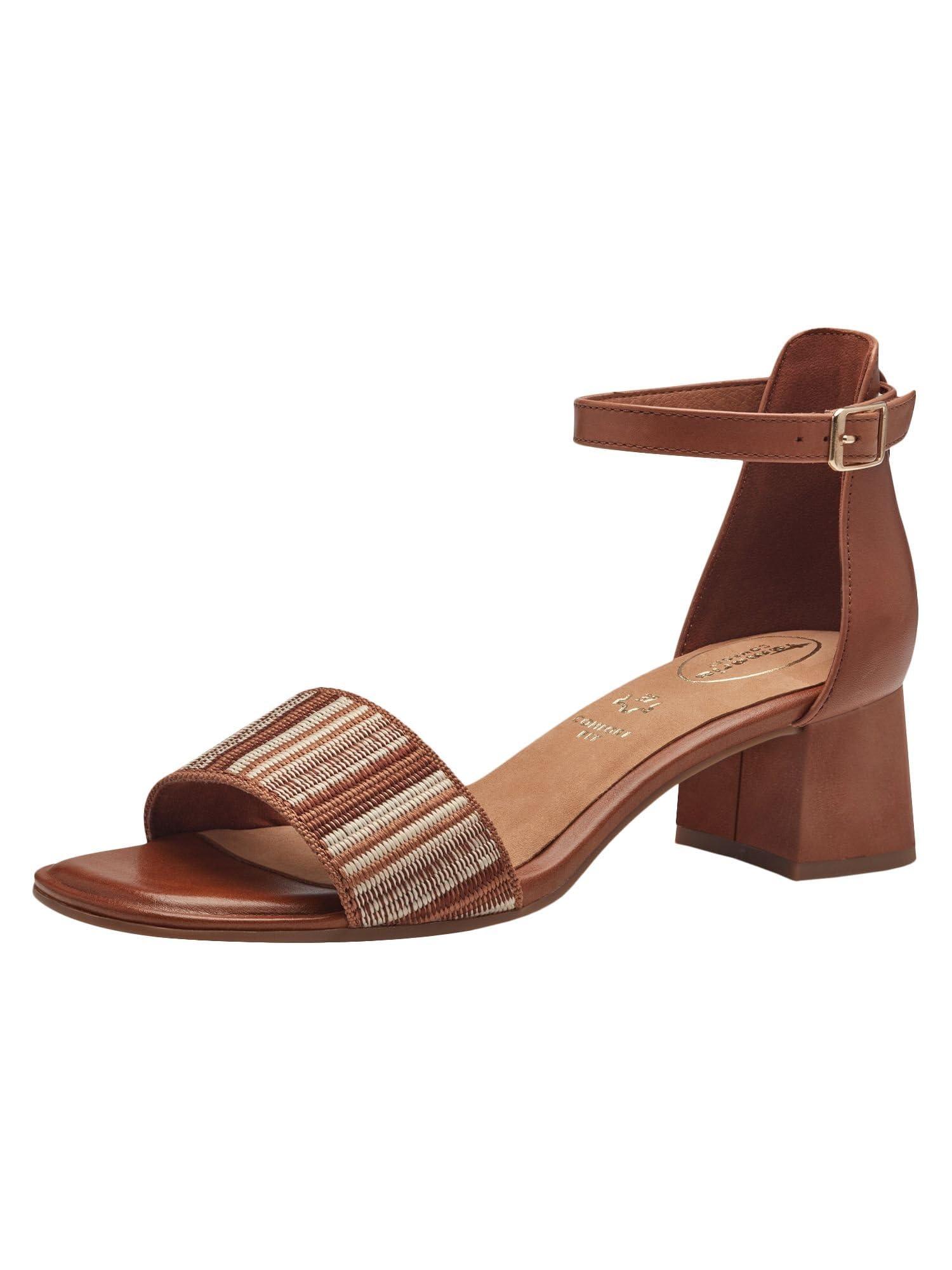 Tamaris Comfort Women’s Sandals with Heel Leather Adjustable Strap, Nut Comb, 3,5 UK