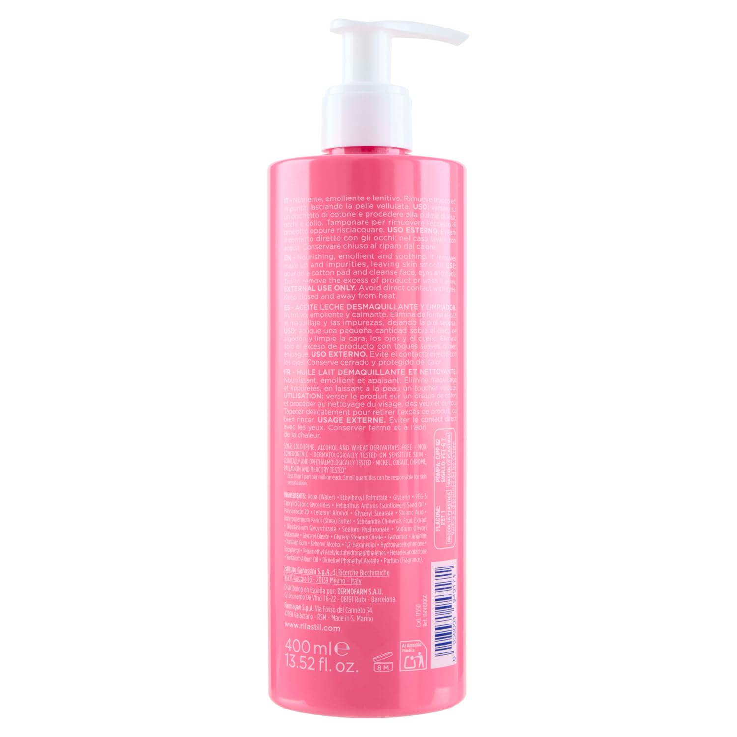 Rilastil Skin Reset Olio Latte Struccante Detergente, Nutriente, Emolliente e Lenitivo, con Burro di Karité, Omega 6-9 e Acido Ialuronico, 400 ml