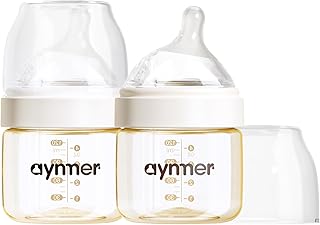 PPSU Natural Baby Bottle for Newborn Breastfeeding Babies, Breast-Like, Anti-Colic, Extra Slow Flow Nipples (SS), 0 Months+, 4 oz, 2 Pack