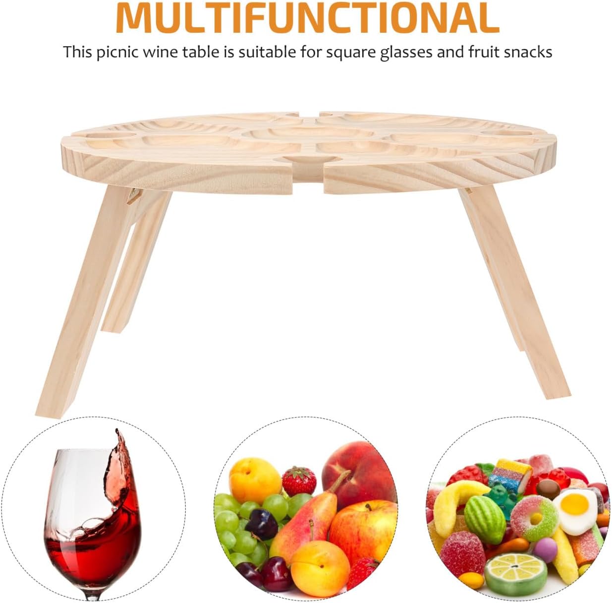 KALLORY Portable Folding Wooden Wine Table Lightweight Collapsible Picnic Table for Outdoor Beach Party Patio Use in Khaki
