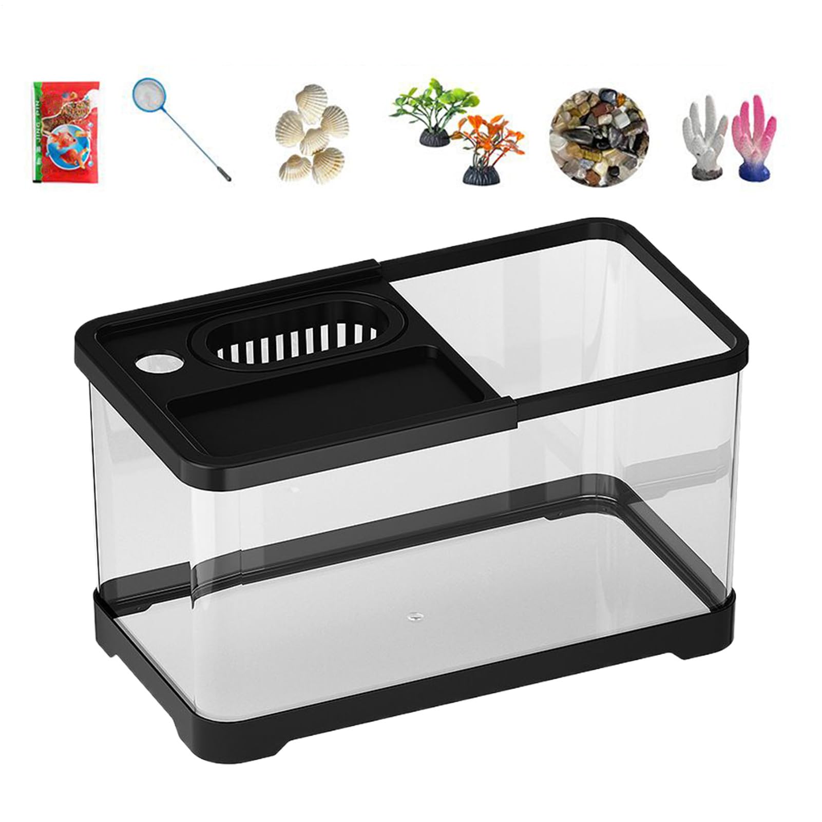 Aquarium-Set für Anfänger, mit LED-Beleuchtung und , hochtransparentes Glas-Aquarium-Dekorationsset für Schreibtisch, Zuhause, Wohnheim, Wohnzimmer | LED Aquarium Set Mit Filtersystem Für Kinderzimmer, Wohnraum, Arbeitsraum