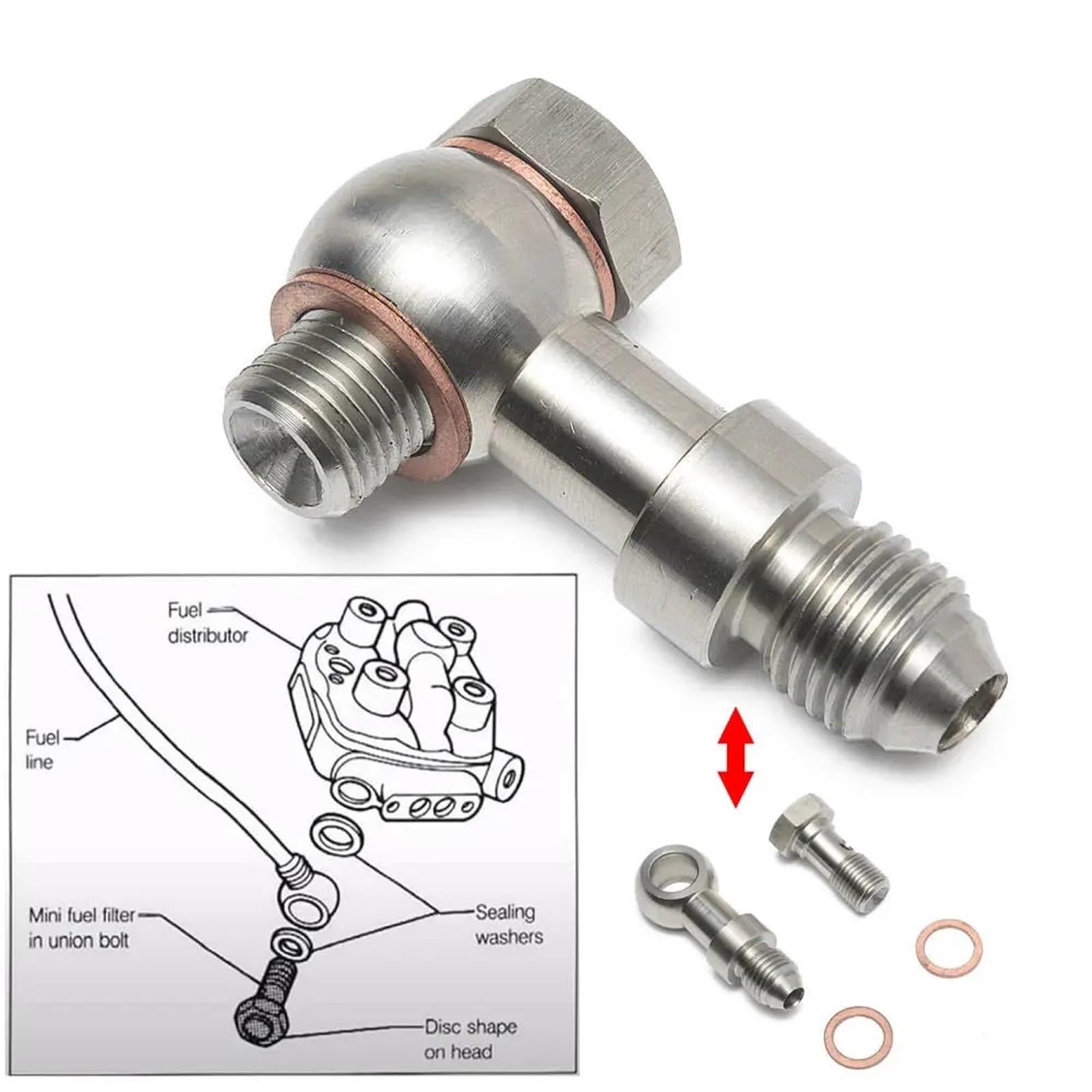 Verschraubungen Raccord de conduite frein universel en acier inoxydable M10 / M11x1,0 M12 M14x1,5 vers AN4 ou AN6-6, boulon banjo cannelé EPCGQ240(M10x1.0 mm To AN4)