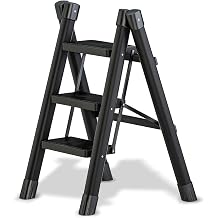 3 Step Ladder, Portable Heavy Duty Foldable Step Ladder Adults, with Wide Anti-Slip Pedal and Max Load Capacit 330 lbs Sturdy Steel Ladder, for Home and Kitchen