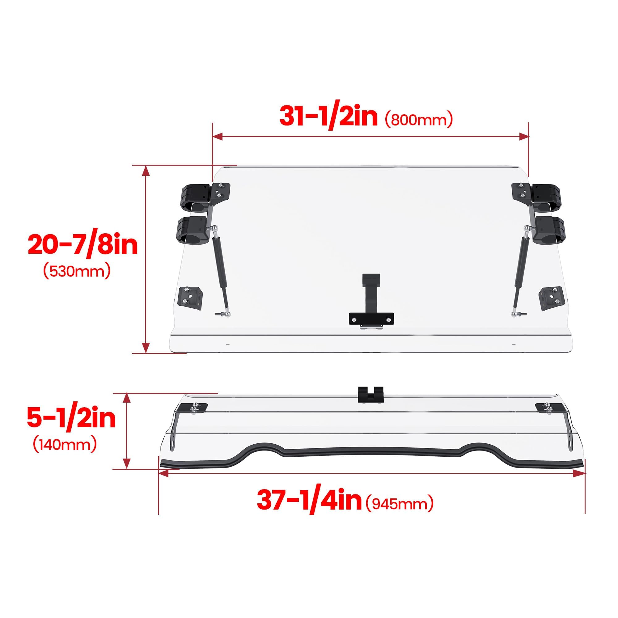 KUAFU 2-in-1 Flip Windshield For Polaris RZR 900/1000 (2014-2018) - Polycarbonate, Folding Design