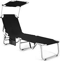 Vista 11 de COSTWAY Sillón plegable para exteriores, ajustable, para playa, piscina, reclinable, con sombrilla, color azul marino