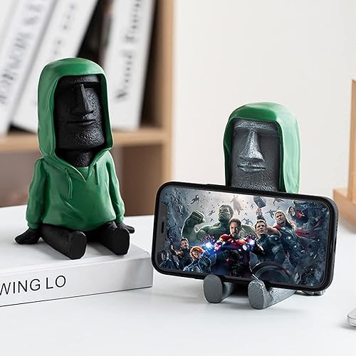 Miniatura 2 de Lifexquisiter Decoración de estatua Moai de Isla de Pascua con soporte para teléfono inteligente, escultura de figura retro para oficina en casa con