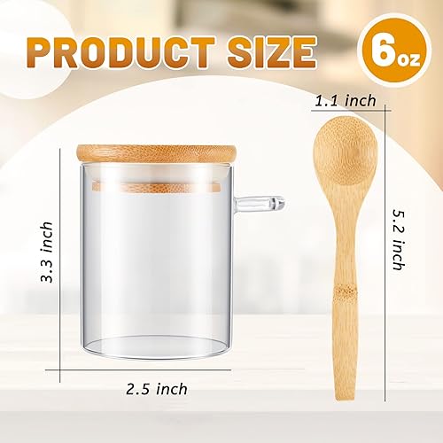 Miniatura 9 de Tessco - Juego de 8 tarros de vidrio con tapas y cucharas de bambú de 17 onzas, recipientes para café y azúcar, recipientes de avena con tapas,