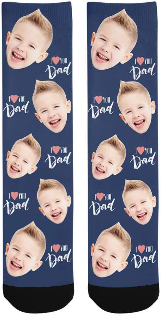 MyPupSocks Custom Photo Face Socks for Dad, Personalized I Love You Dad Crew Socks for Father's Day