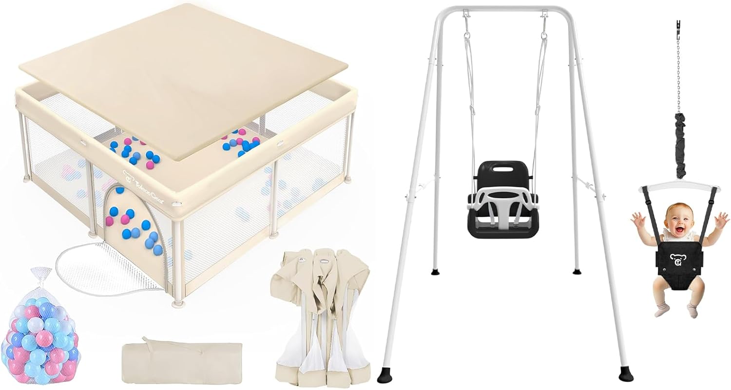 2 in 1 Toddler Swing & Baby Jumper with Foldable Baby Playpen