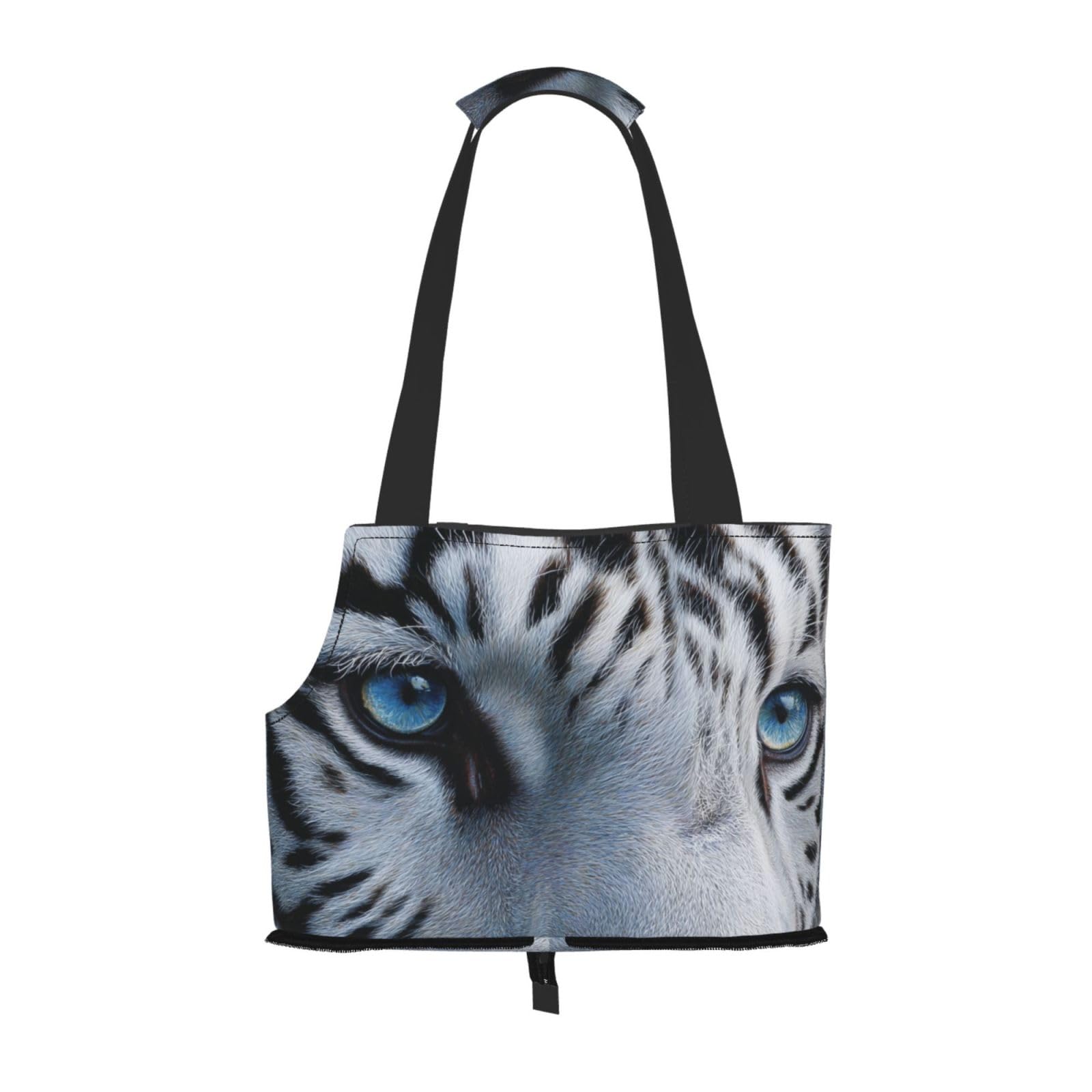 Blue Eyes White Tiger Face Pet Sling Carrier for Small Dog Cats Puppy Portable Tote Bag Pouch for Outdoor Travel Hiking