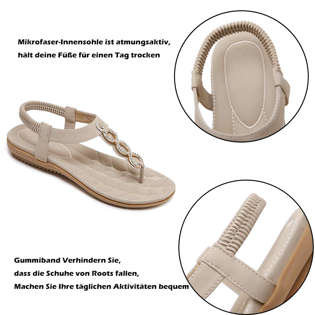 Damen Sandalen Frauen Bohemian Strass Sandals PU Leder Elastischen Strand Schuhe Zehentrenner