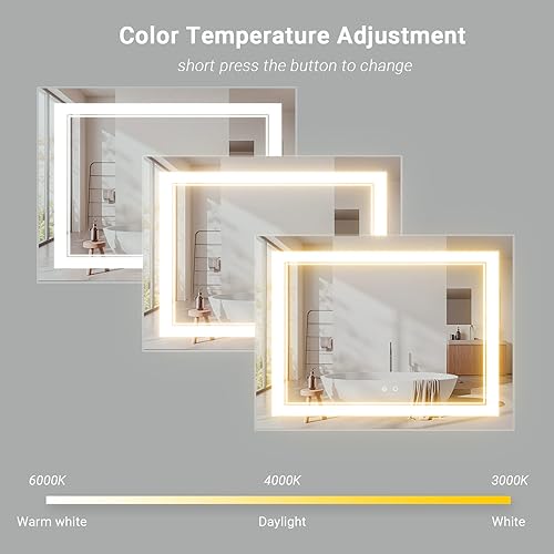 Miniatura 3 de Espejo de baño LED de 48 x 36 pulgadas, espejo de baño con luces, espejo LED para baño, espejo de baño iluminado, espejo de baño con luz regulable
