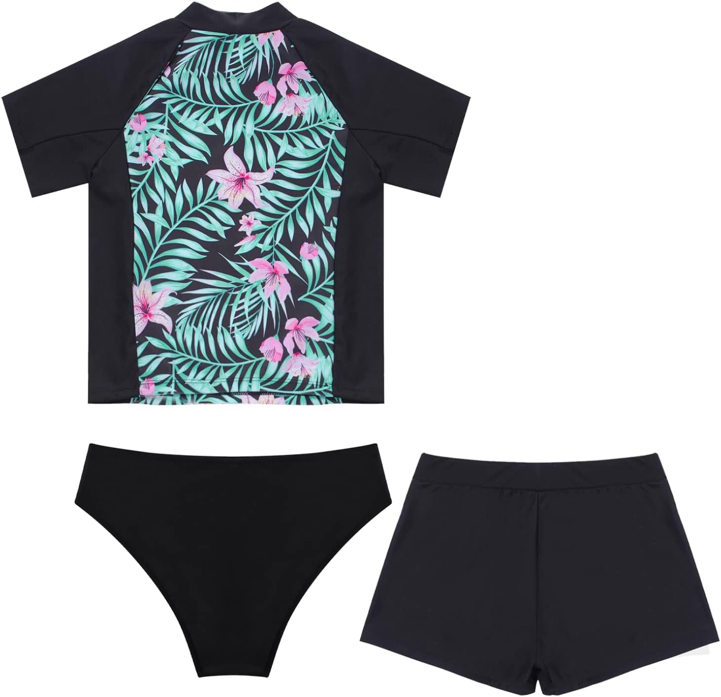 Kaerm Girls UPF 50+ Swimsuit Swim Top with Briefs and Elastic Waist Shorts Rash Guard Set