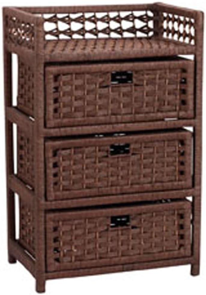 Household Essentials Hand-Woven Paper Rope 3-Drawer Chest, Dark Brown Stain: Home & Kitchen