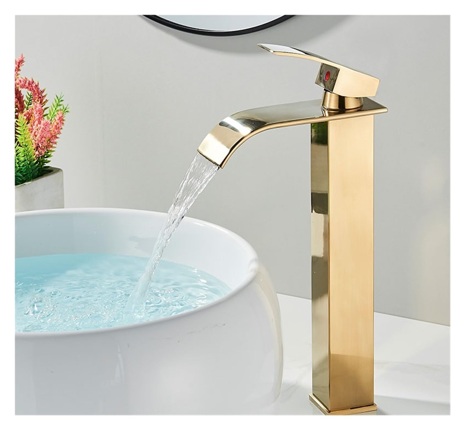 Mitigeur de lavabo de salle de bains cascade résistant au calcaire doré Golden-H