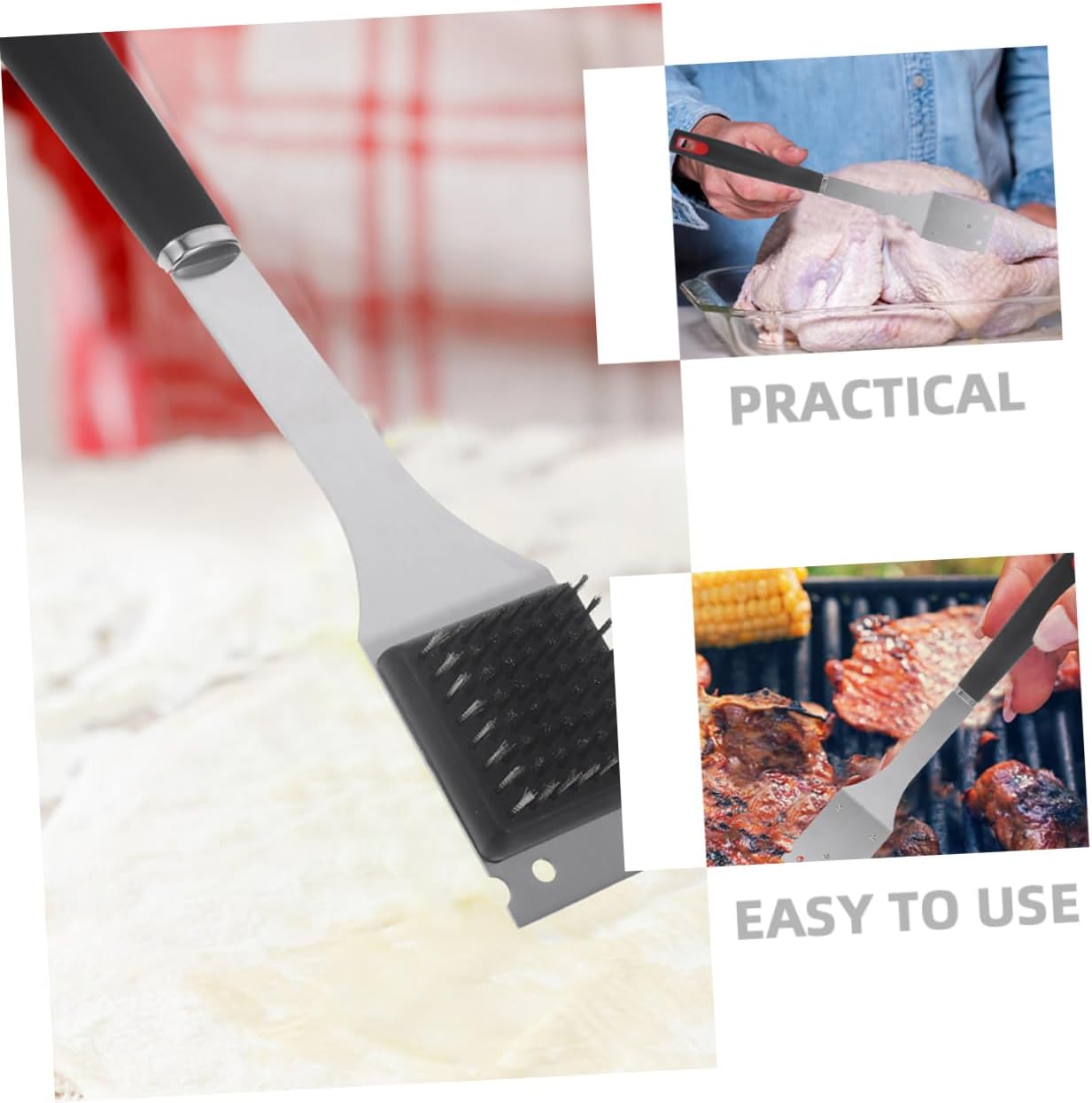 Barbecue Grill Cleaning Brush, 2pcs Stainless Steel Portable PP image 4