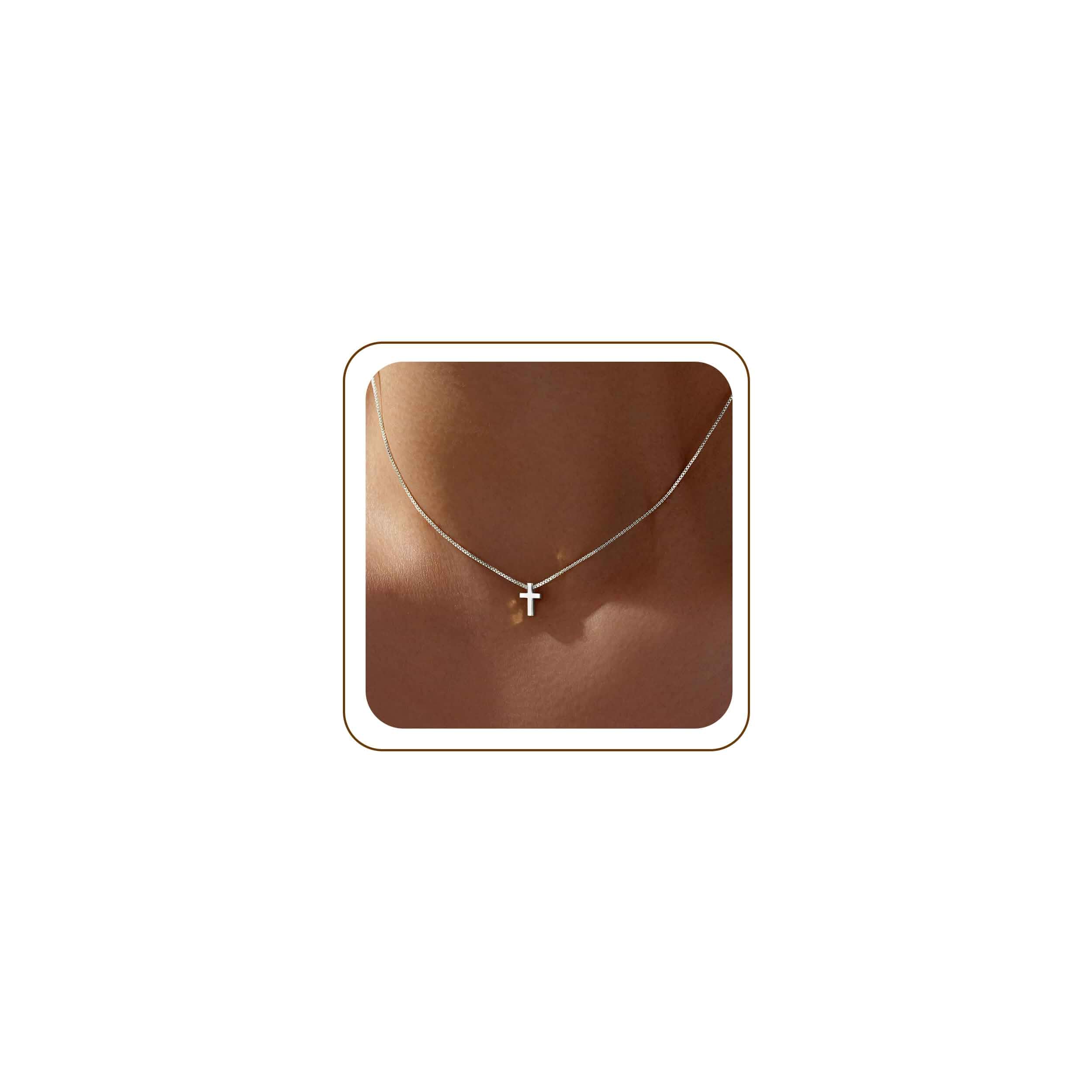 Poxtex Cross Necklace for Women Teen Girls, Dainty 14K Gold Silver Plated Cross Choker Jewelry Non Tarnish Waterproof Cute Simple Small Necklace Christian Baptism Religious Faith Jewelry Gifts