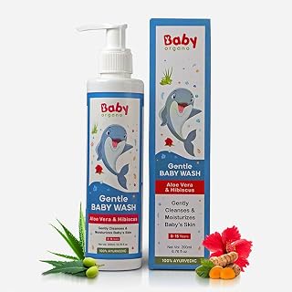 Babyorgano Baby Body Wash 200ml for Kids with Aloe Vera, Hibiscus & Neem, Cleanse Moisturize Head to Toe, All Skin Type, Paraben Free, FDCA Approved