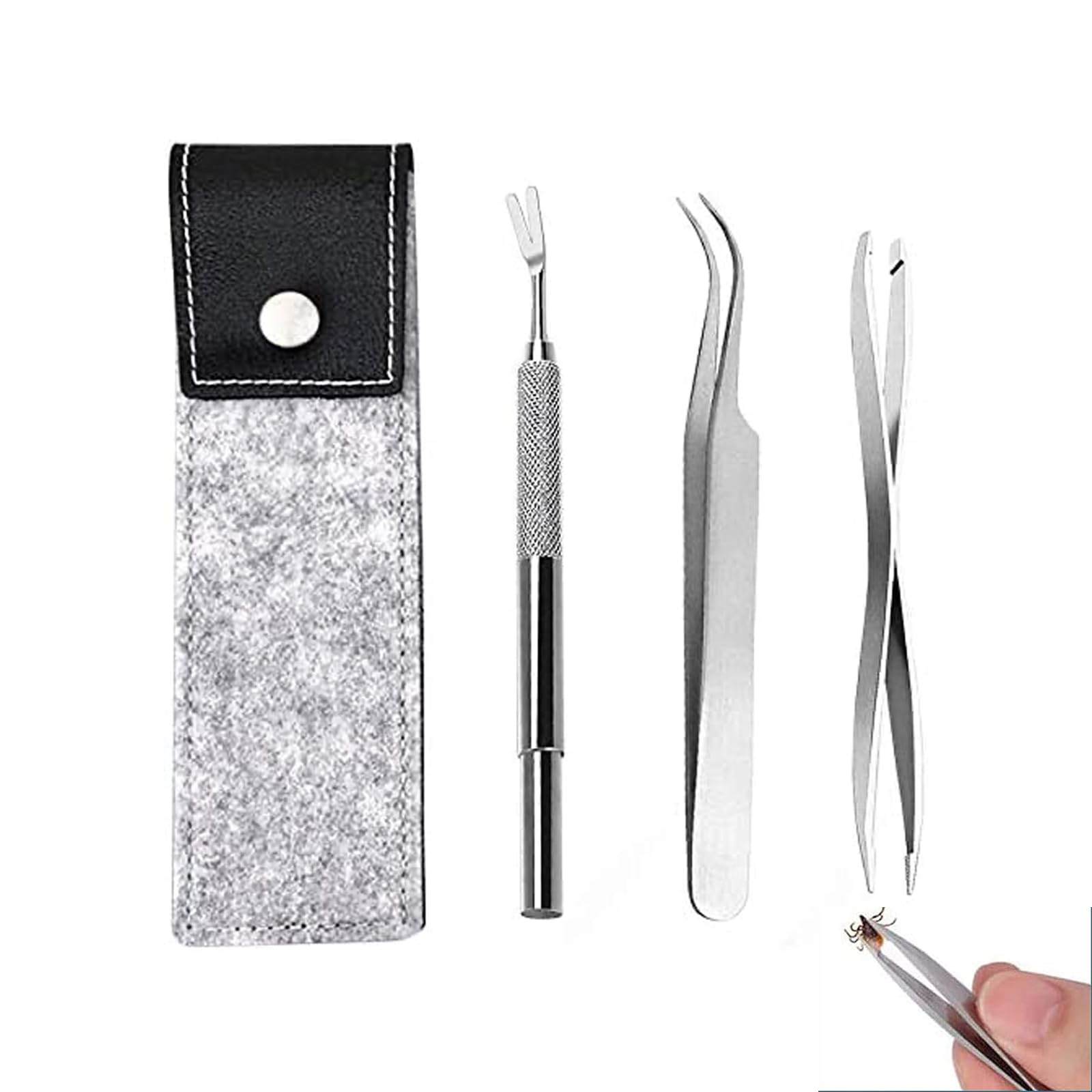 Crochet Tiques, Tique Remover Crochets à Tique avec 3 Ensemble de Qualité Professionnelle en Acier Inoxydable - Facile Supprimer Tiques