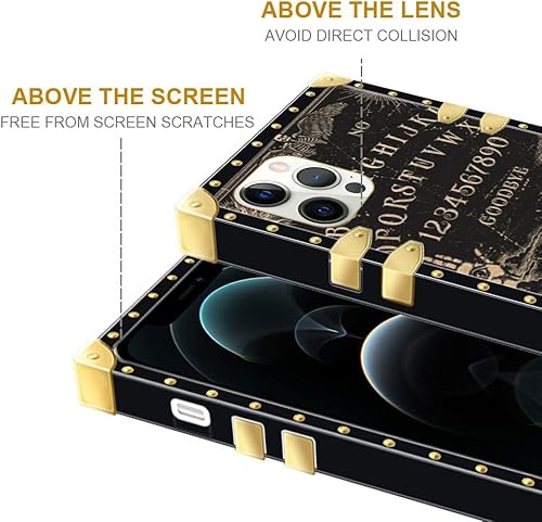 Miniatura 3 de DAIZAG Funda compatible con iPhone 13, B Witchy Ouija Board Square Case Luxury Elegant Women Girls Metal Decoración Corner Classic Retro Soft TPU