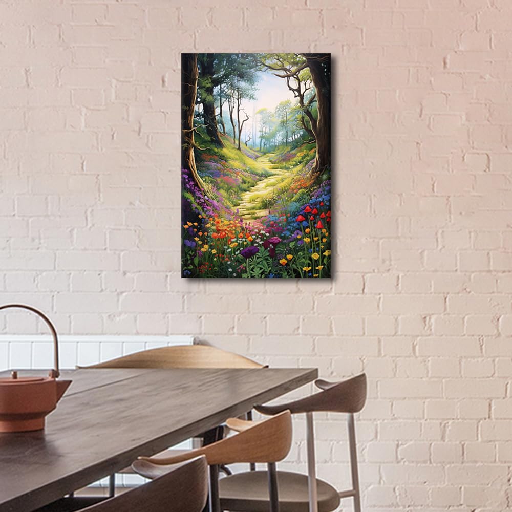 TISHIRON Forest Theme Wall Art Nature Landscape Flowers Canvas Wall Art Woodland Painting Colorful Flowers Picture Frames Collage Wall Decor 16" Wx24 Hx1 Panel - Image 2