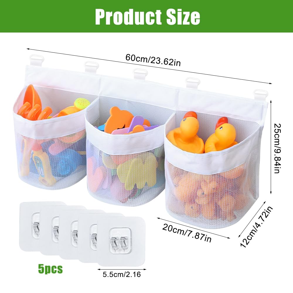 Sac De Rangement Jouets De Bain 3 Compartiments - Filet Organisateur Pour Baignoire Bébé