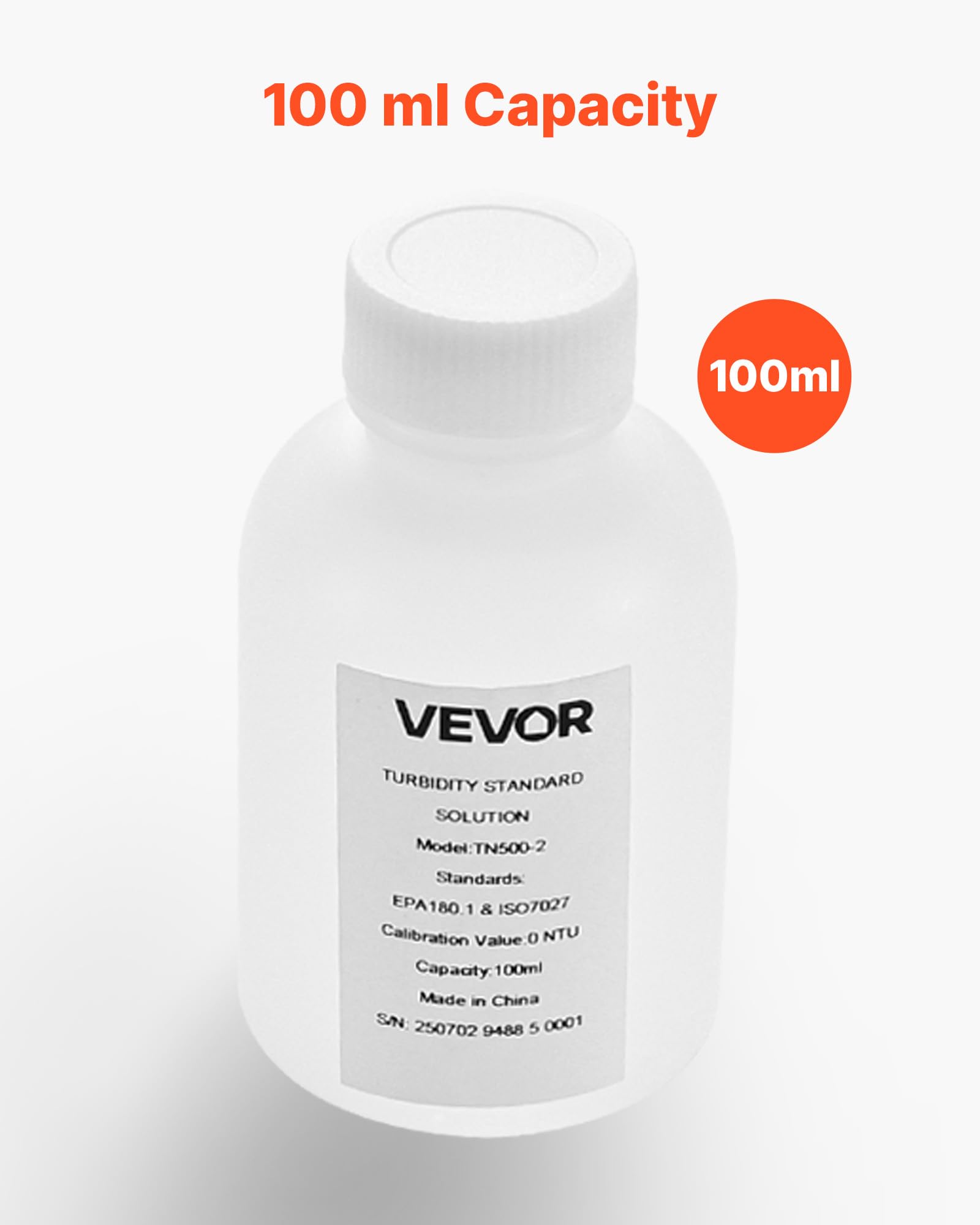 VEVOR Solución de Calibración de Turbidez, 0 NTU, 100 ml, para Turbidímetros, Deriva Cero para Una Concentración Estable, para Luz Blanca/Roja, para Entornos Educativos, Ambientales e Industriales