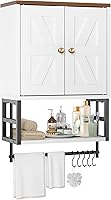 Vista 1 de Farmhouse Medicine Cabinet - 3-Tier Wall Mounted Storage Organizer with Adjustable Shelves, Towel Bar, 5 Hooksfor Small Bathroom, Laundry Room, Over