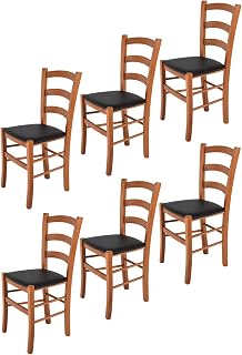 t m c s Tommychairs - Set 6 sillas Venice para Cocina y Comedor, Estructura en Madera de Haya Color Cerezo y Asiento tapizado en Polipiel Color Negro