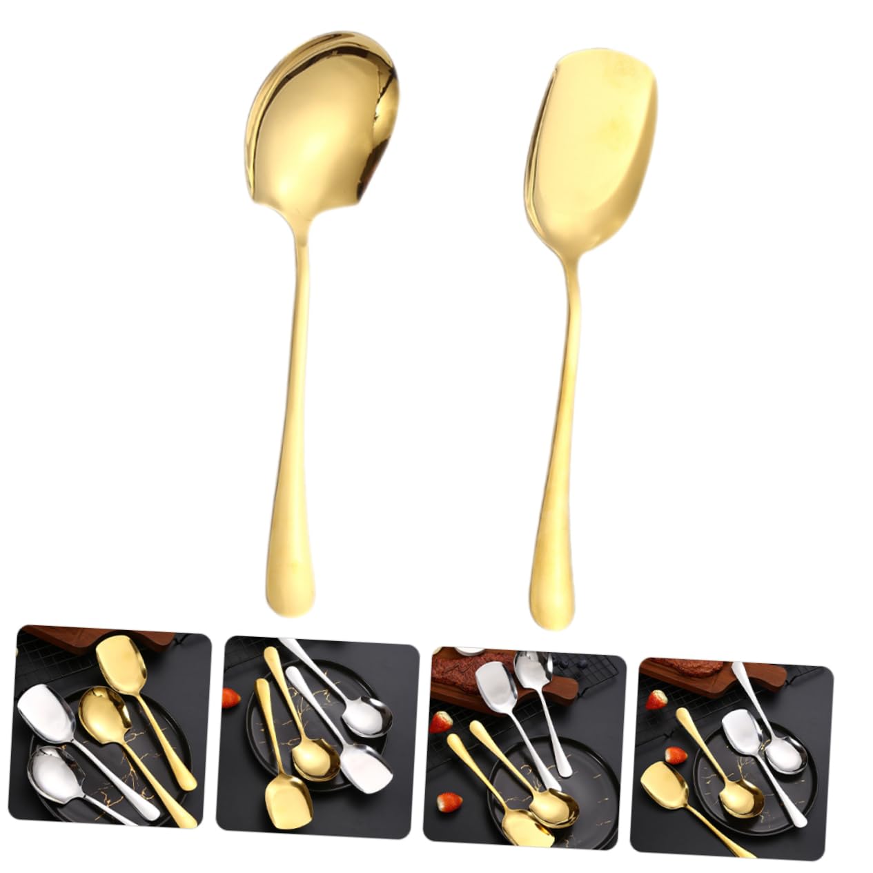 SOLUSTRE 2pcs Stainless Steel Serving Spoon Kitchen Utensils for Buffet Soup and Salad Deepened Design Smooth Surface for Home and Restaurant Use
