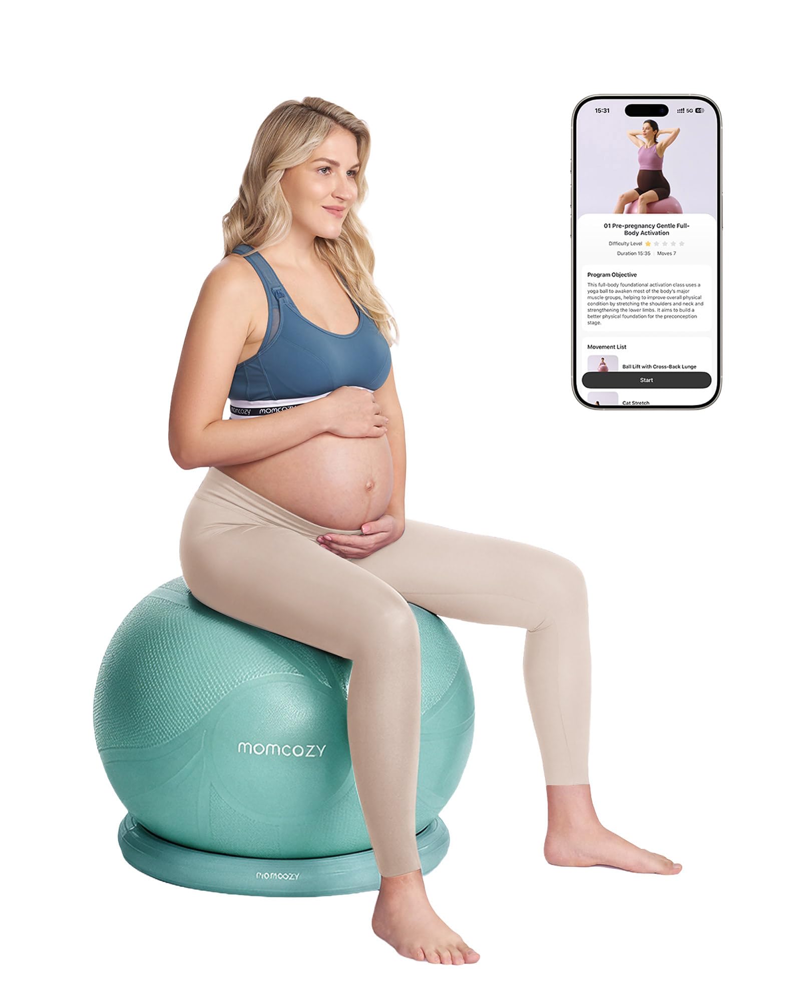 Momcozy BirthEase Pregnancy Ball Set, Birthing Yoga Ball with App Courses