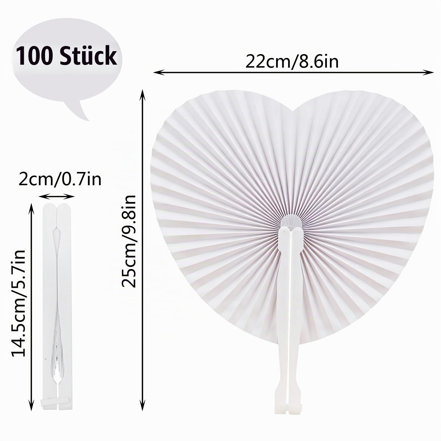 100 Fächer Hochzeit Weiße Vintage Faltfächer als Gastgeschenke | Herz Hochzeitsdeko Fächer Set Fächer zum Bemalen Fächer für Hochzeitsdeko DIY Sommer Party Papierfächer
