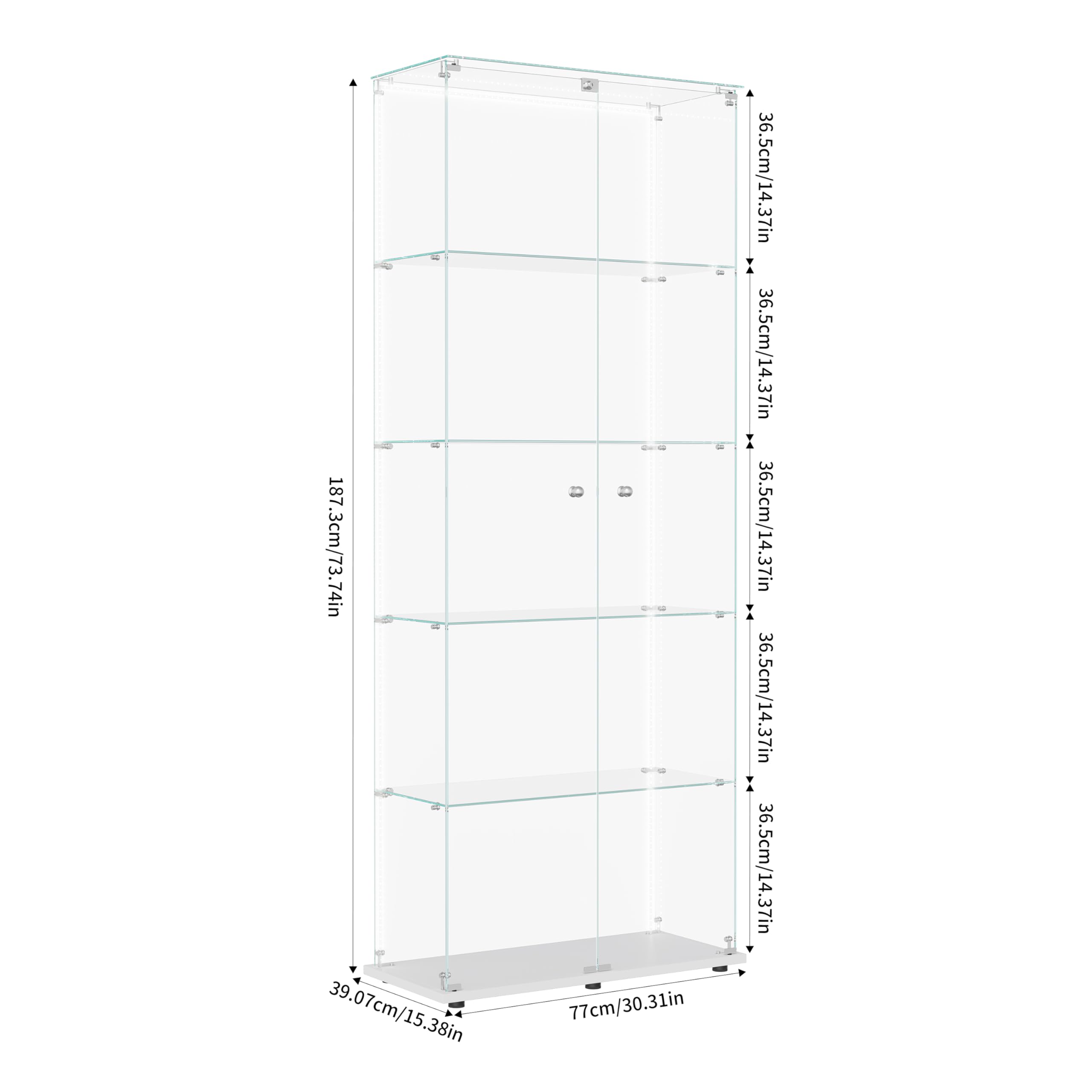 Vetrinetta in vetro da esposizione, Vetrinetta in piedi con LED, 5 strati di vetro, legno, vetrina in vetro, vetrinetta con 2 porte e serratura, vetrina in vetro, vetrinetta da esposizione per