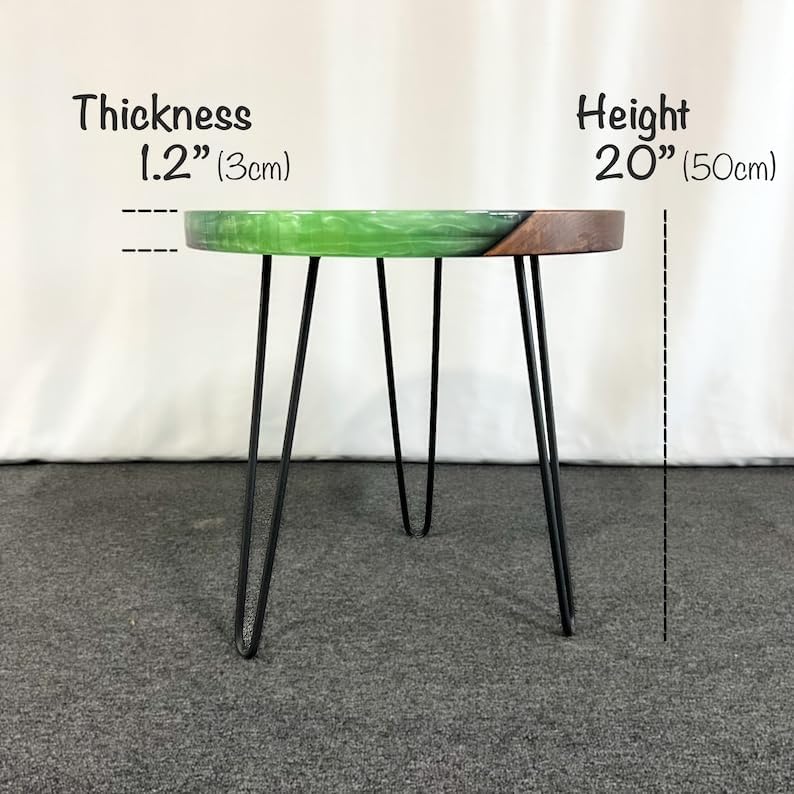 Miniatura 4 de Mesa auxiliar y mesa auxiliar de nogal de 20 pulgadas, mesa de río de resina con borde vivo, color resina (color verde claro)